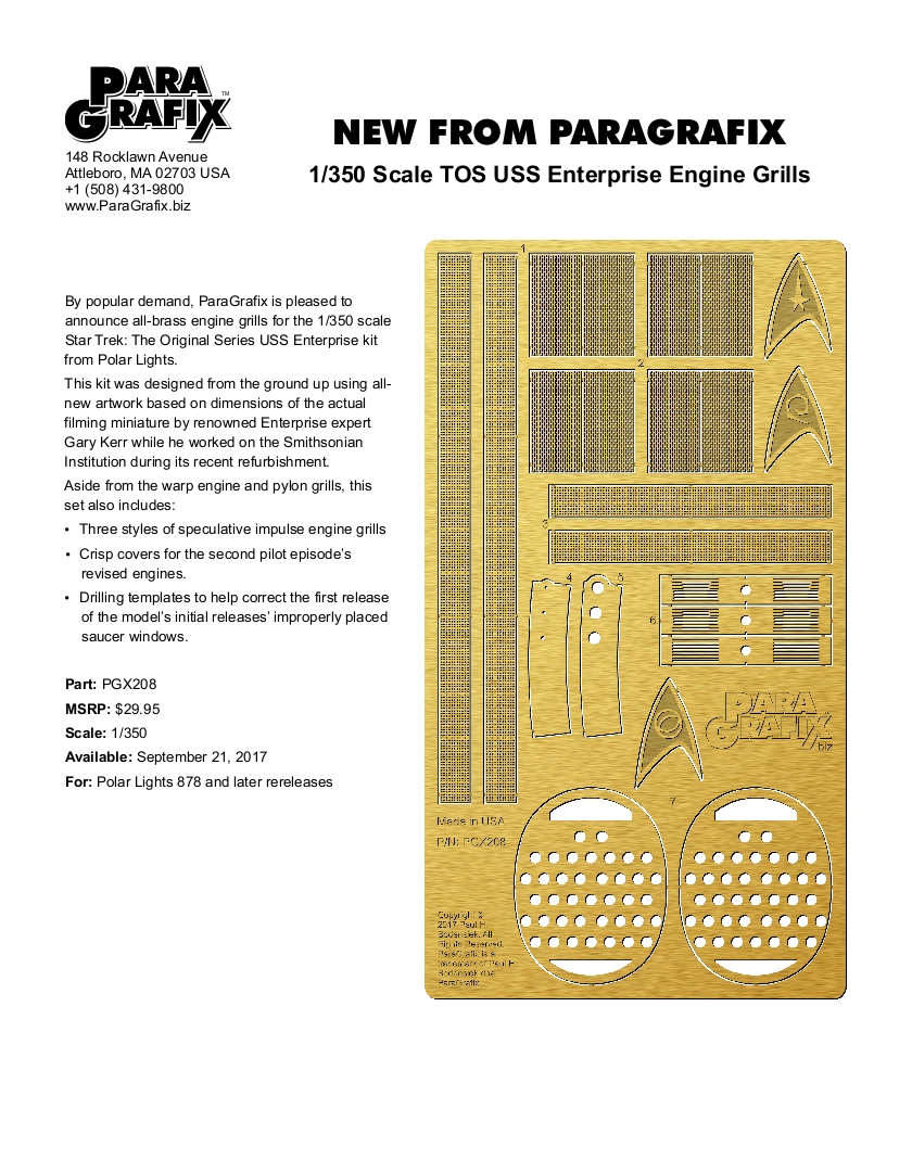 thumbnail interactive-video image 1 of Paragrafix 1/350 TOS USS Enterprise Photo-Etched Detail Set - For Polar Lights Kit 1 of 5